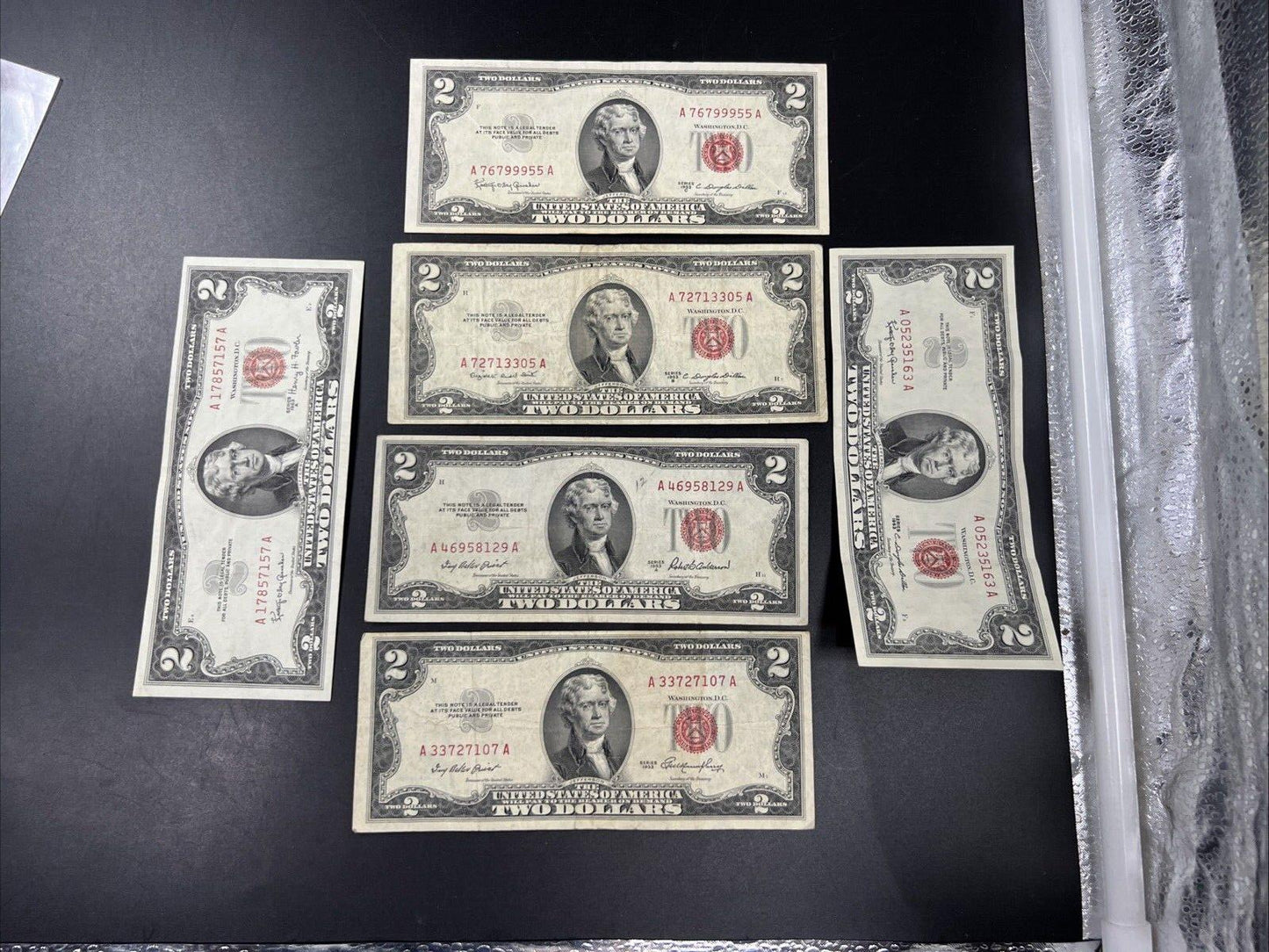 6 NOTE SET 1953 + A B C & 1963 +A $2 Red Seal Legal Tender Currency Bills Circ A