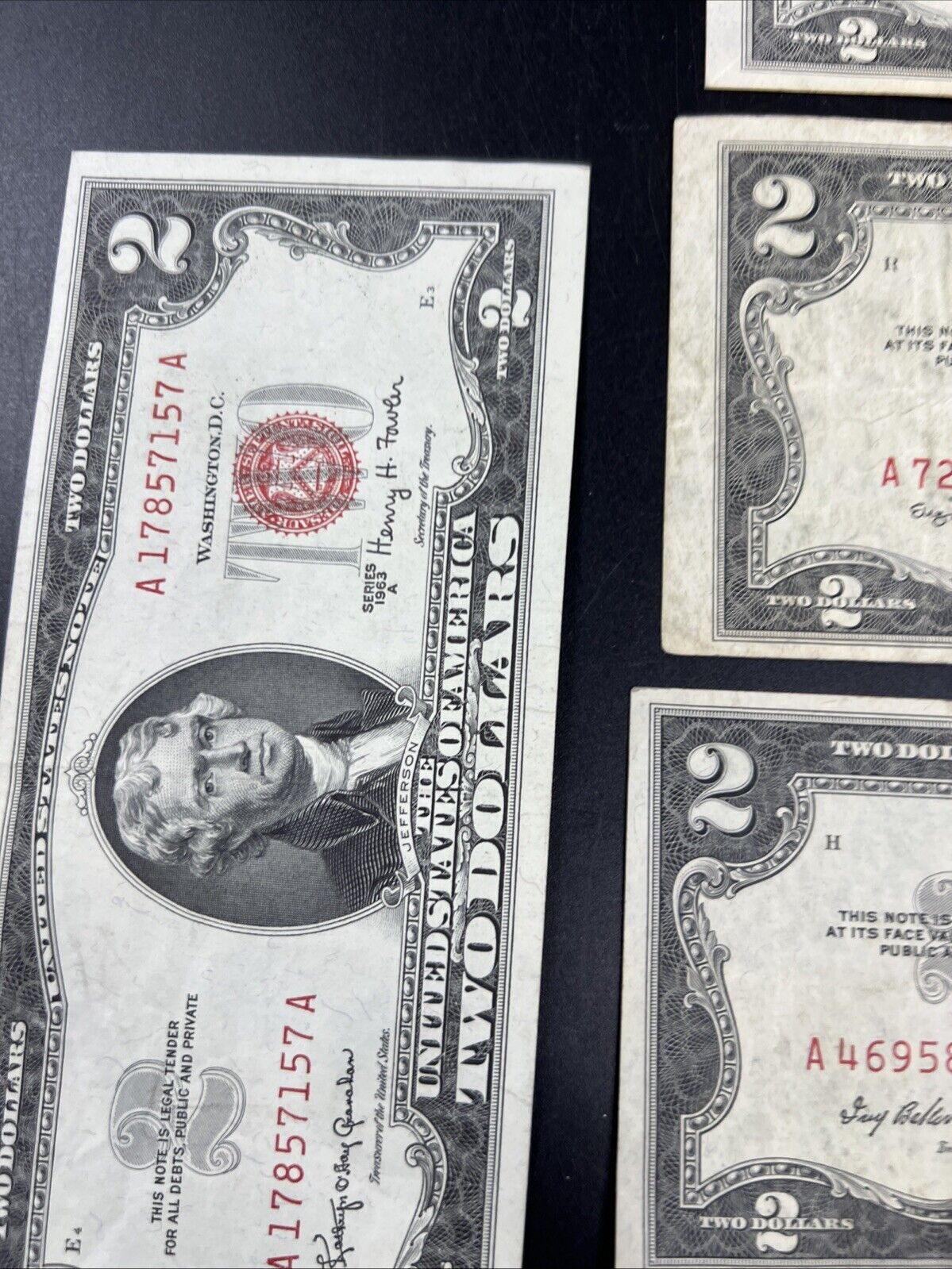 6 NOTE SET 1953 + A B C & 1963 +A $2 Red Seal Legal Tender Currency Bills Circ A
