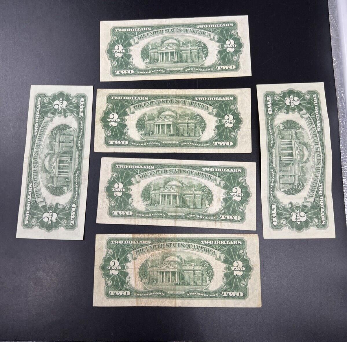 6 NOTE SET 1953 + A B C & 1963 +A $2 Red Seal Legal Tender Currency Bills Circ A