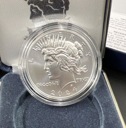 2024 $1 Peace Silver Dollar Coin GEM BU OGP  Box & COA