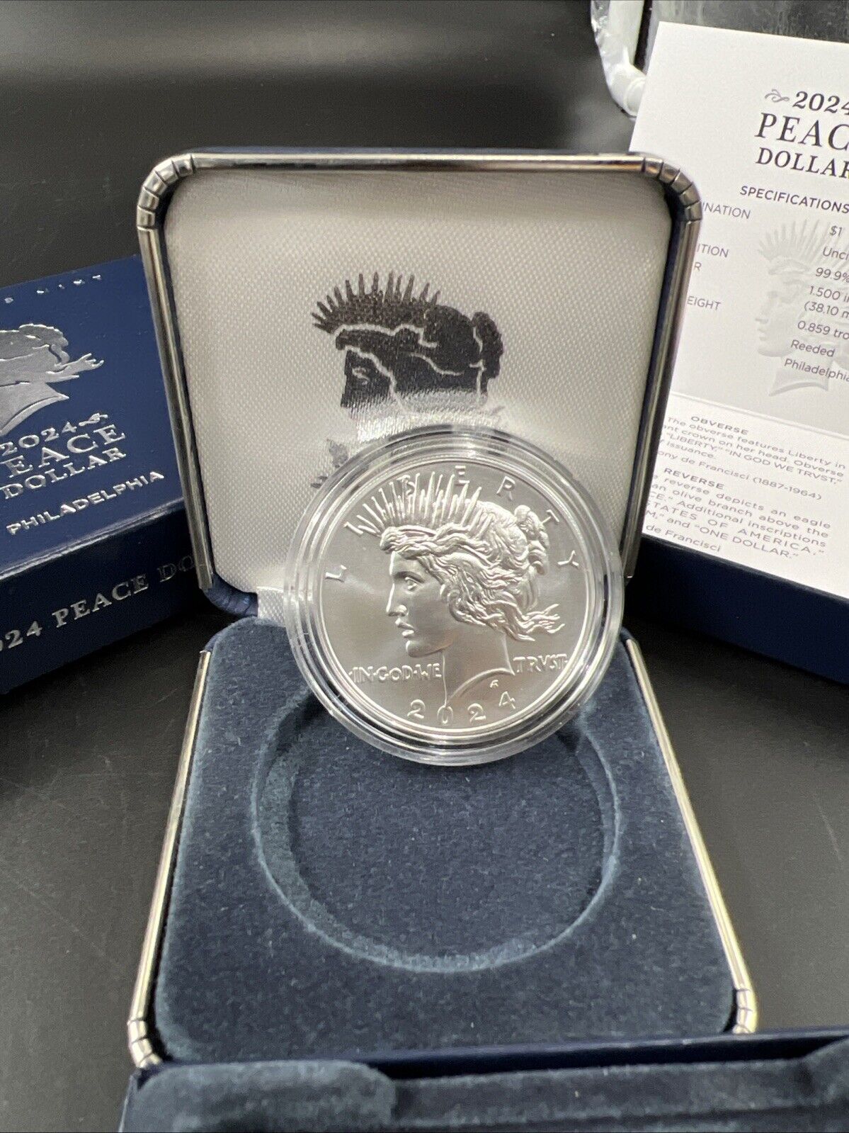 2024 $1 Peace Silver Dollar Coin GEM BU OGP Box & COA