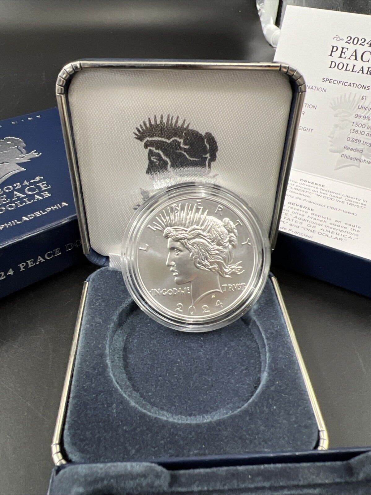 2024 $1 Peace Silver Dollar Coin GEM BU OGP Box & COA