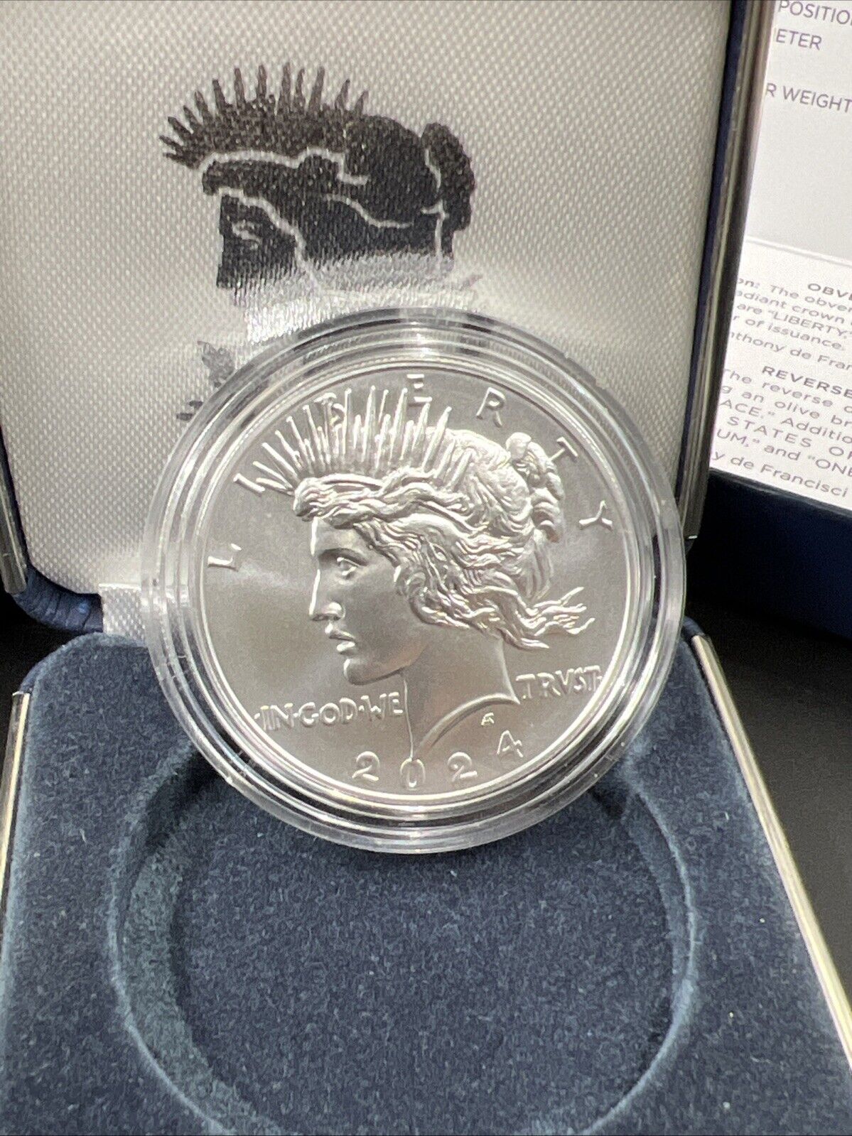 2024 $1 Peace Silver Dollar Coin GEM BU OGP Box & COA