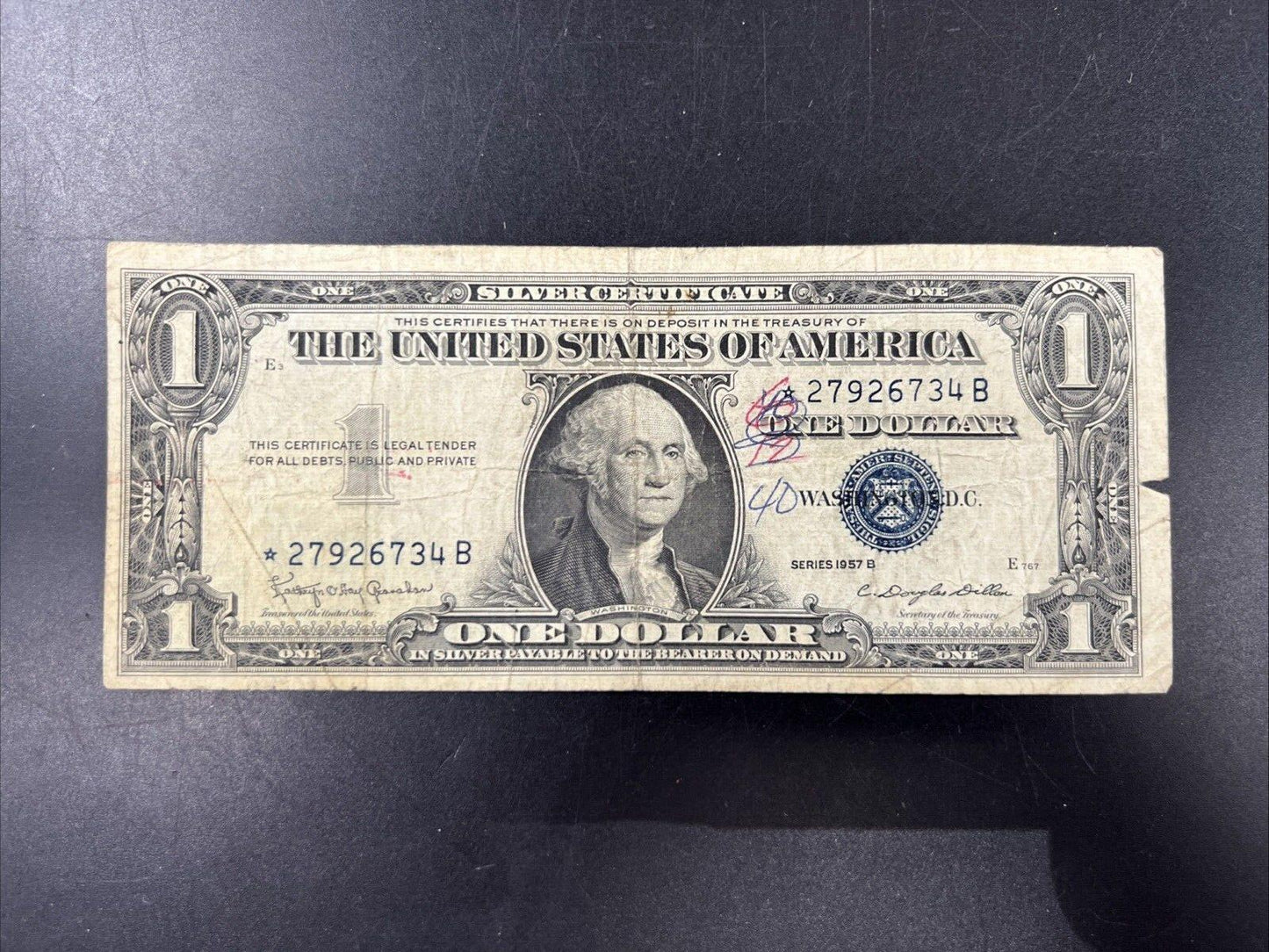 1957 * B $1 Star Note Blue Seal Silver Certificate Very Circulated #34B