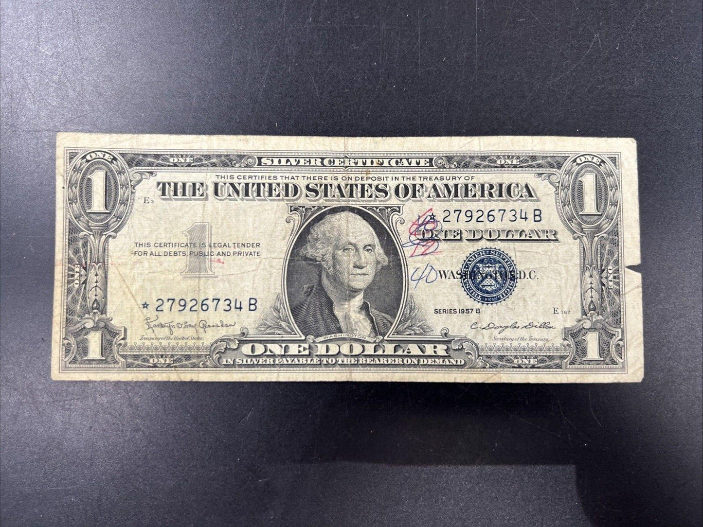 1957 * B $1 Star Note Blue Seal Silver Certificate Very Circulated #34B