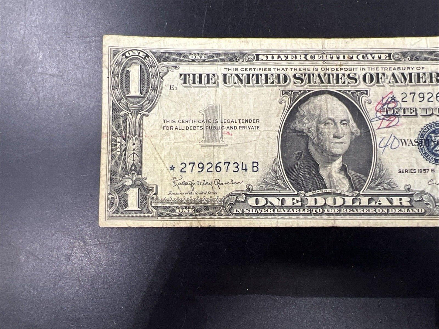 1957 * B $1 Star Note Blue Seal Silver Certificate Very Circulated #34B