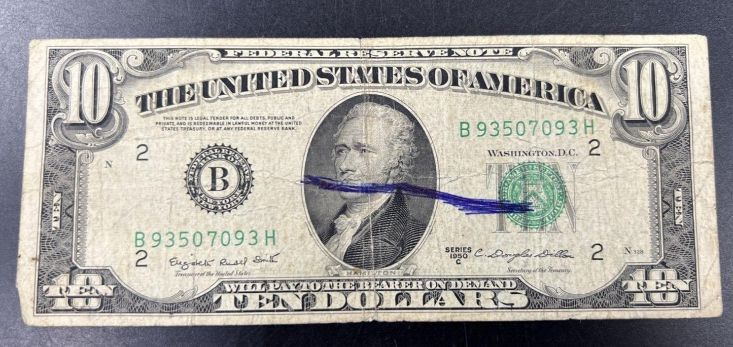 1950 C $10 NYC New York FRN Federal Reserve Note Fine Cull Circulated