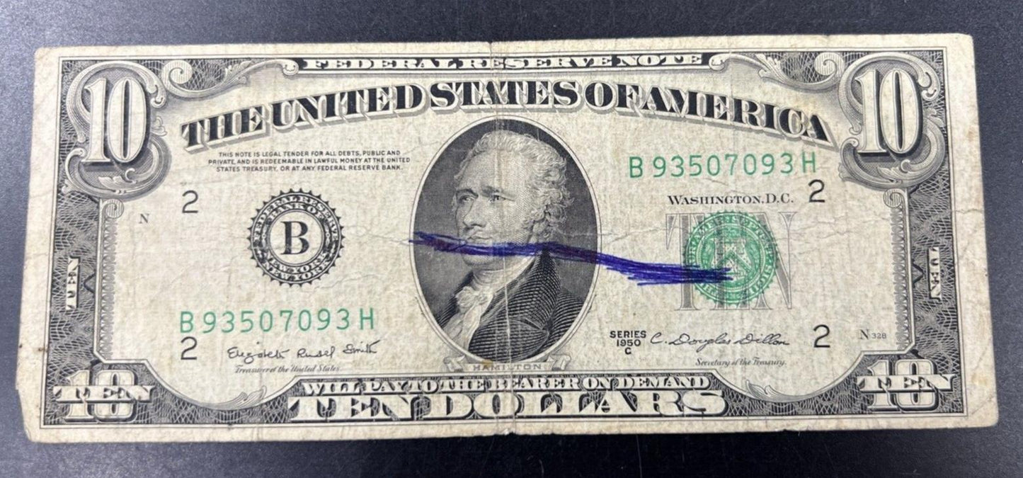 1950 C $10 NYC New York FRN Federal Reserve Note Fine Cull Circulated