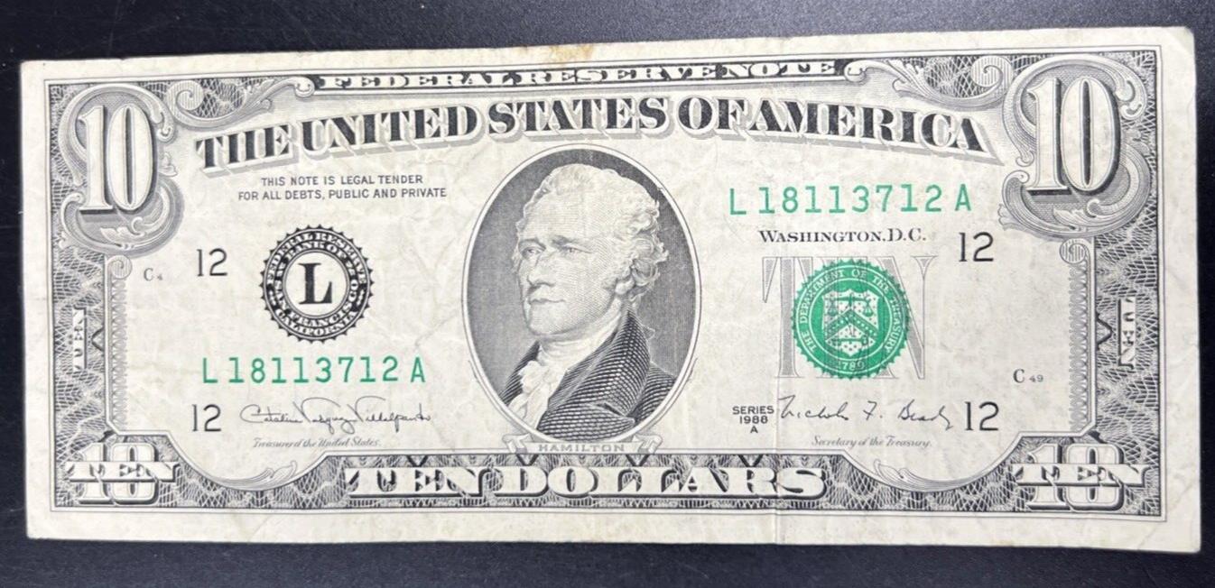 1986 $10 FRN Federal Reserve Note VG Bill Circulated Neat Serial #