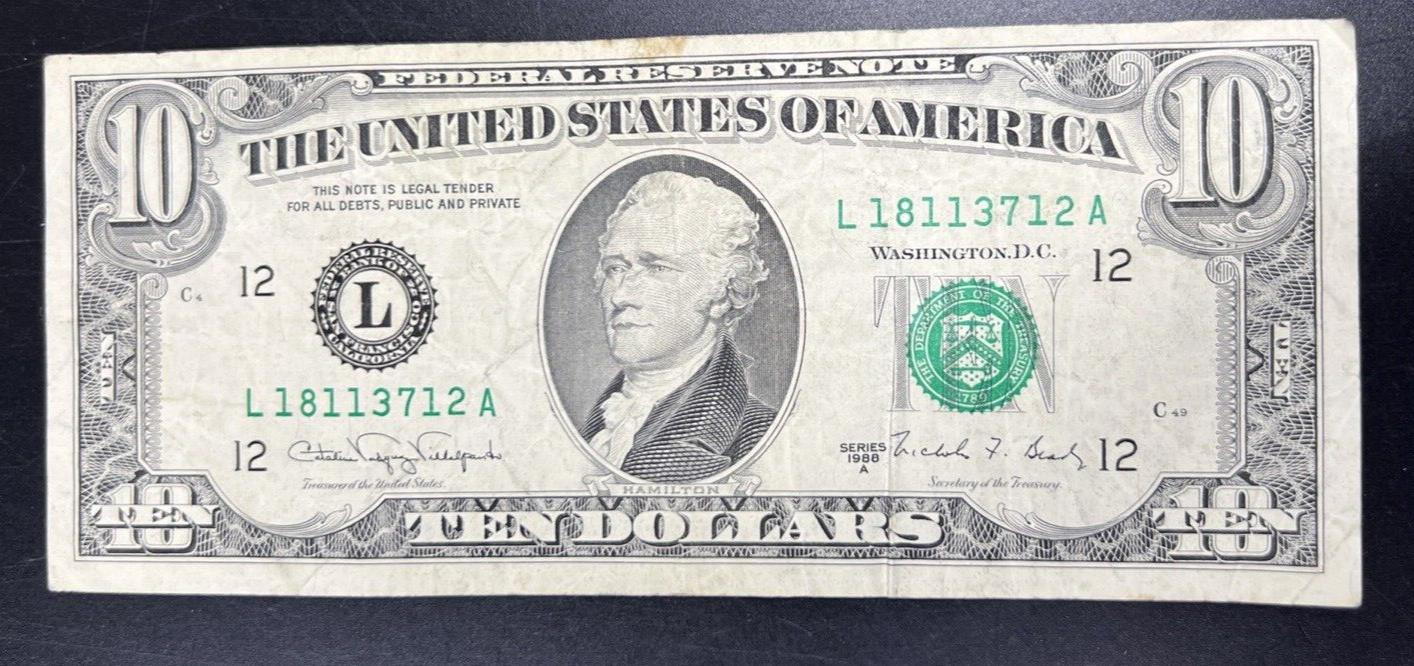 1986 $10 FRN Federal Reserve Note VG Bill Circulated Neat Serial #