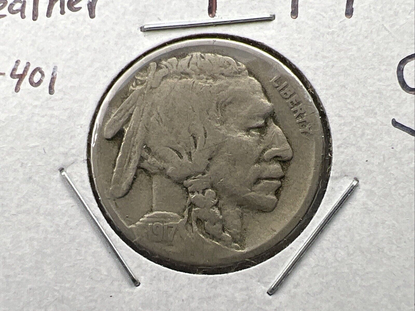 1917 S 5c Buffalo Nickel Coin FS-401 Two Feathers Variety CH VG / Fine Circ