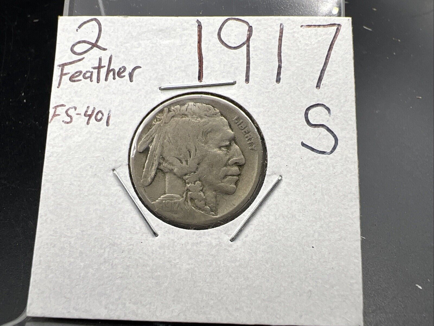 1917 S 5c Buffalo Nickel Coin FS-401 Two Feathers Variety CH VG / Fine Circ