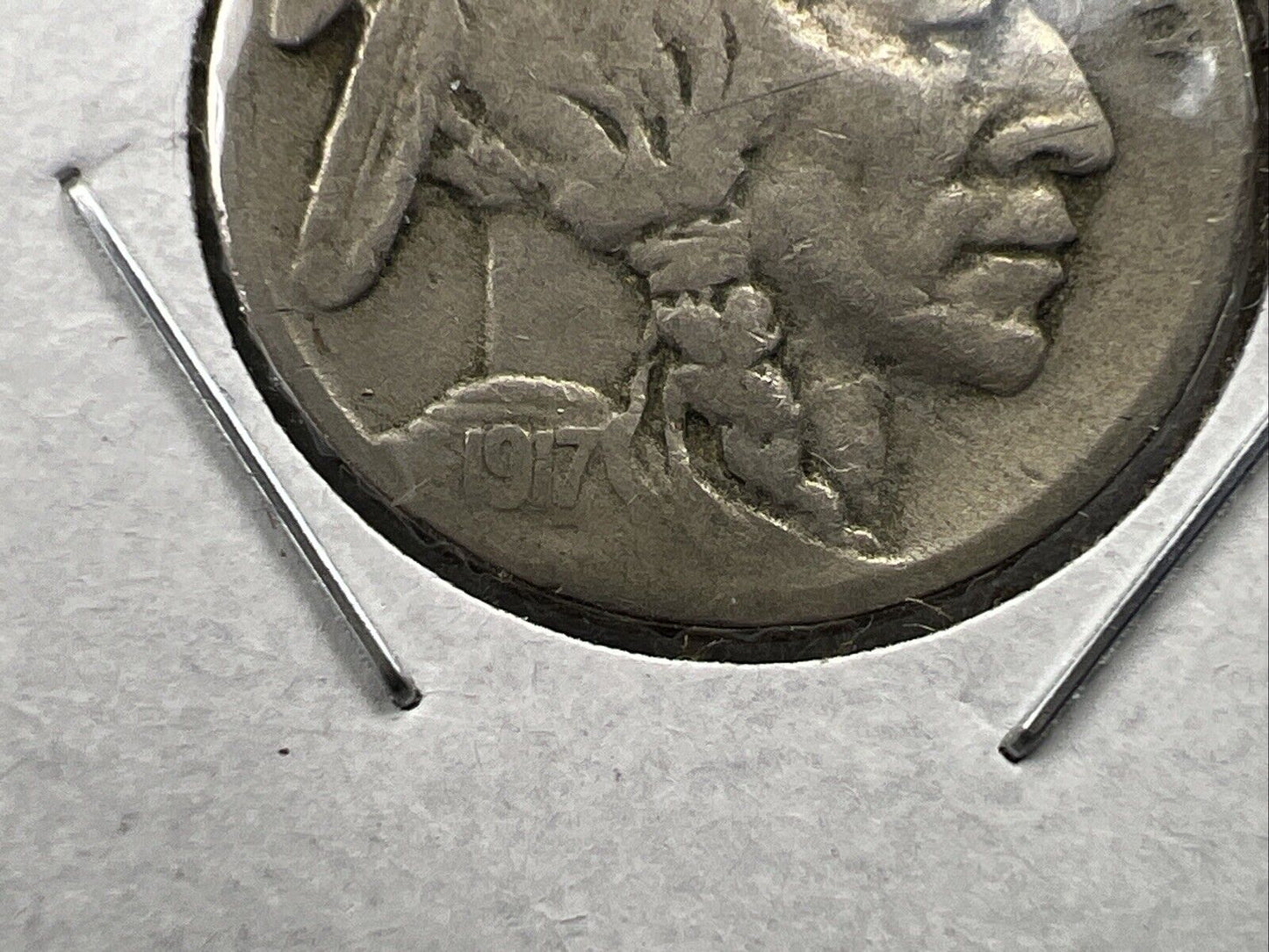 1917 S 5c Buffalo Nickel Coin FS-401 Two Feathers Variety CH VG / Fine Circ