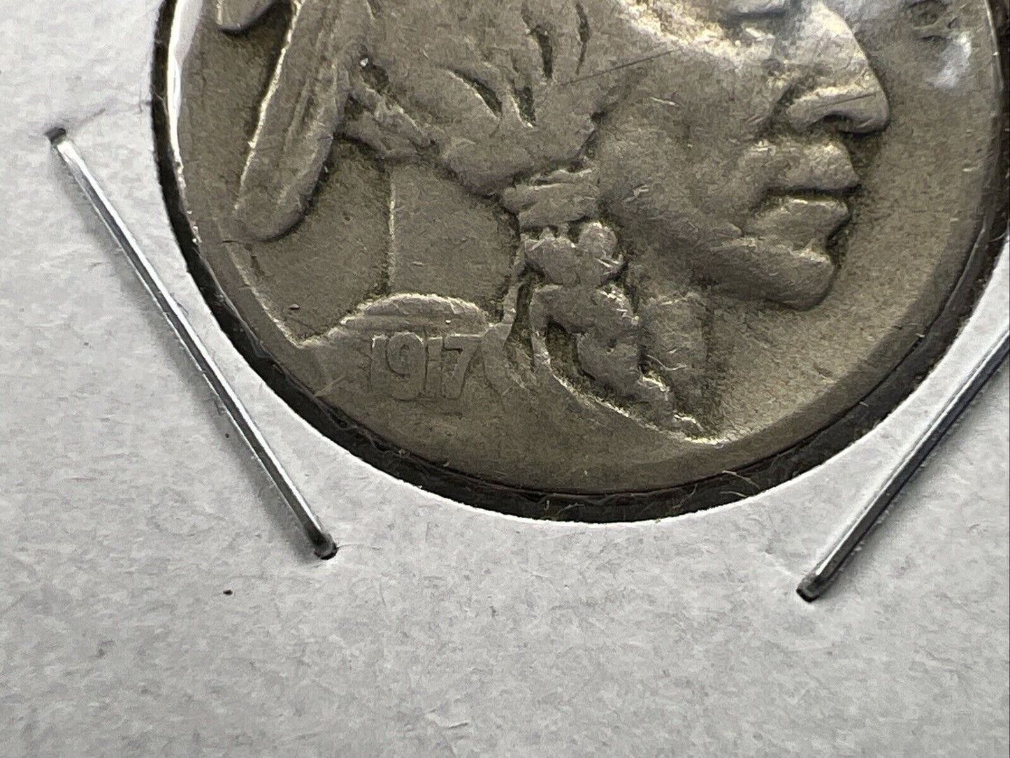 1917 S 5c Buffalo Nickel Coin FS-401 Two Feathers Variety CH VG / Fine Circ