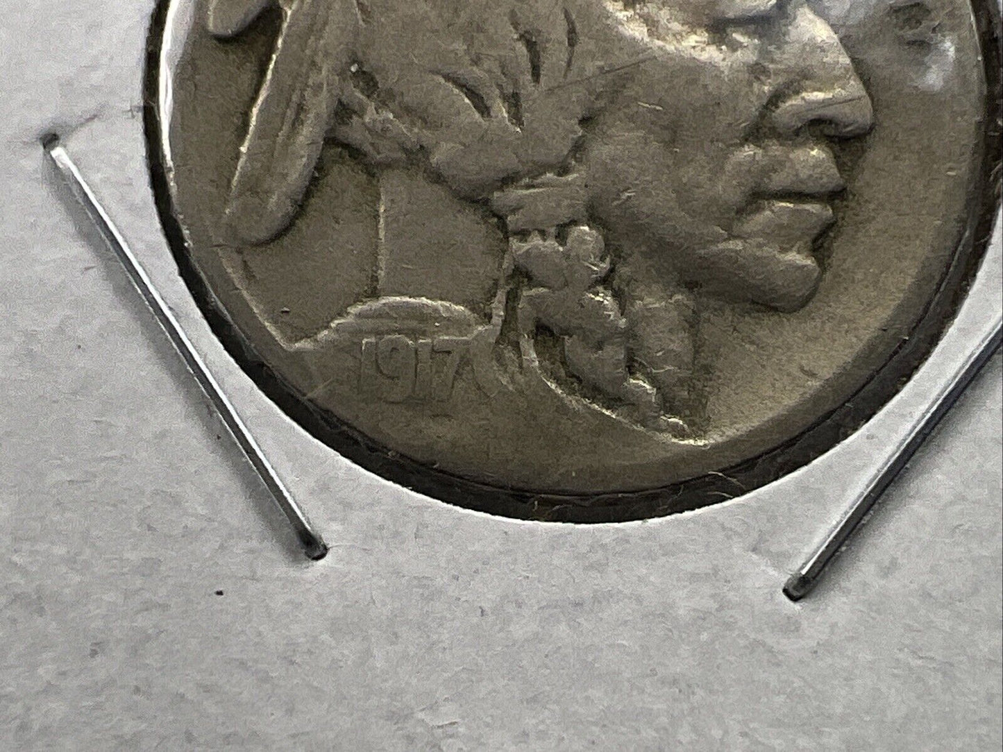 1917 S 5c Buffalo Nickel Coin FS-401 Two Feathers Variety CH VG / Fine Circ