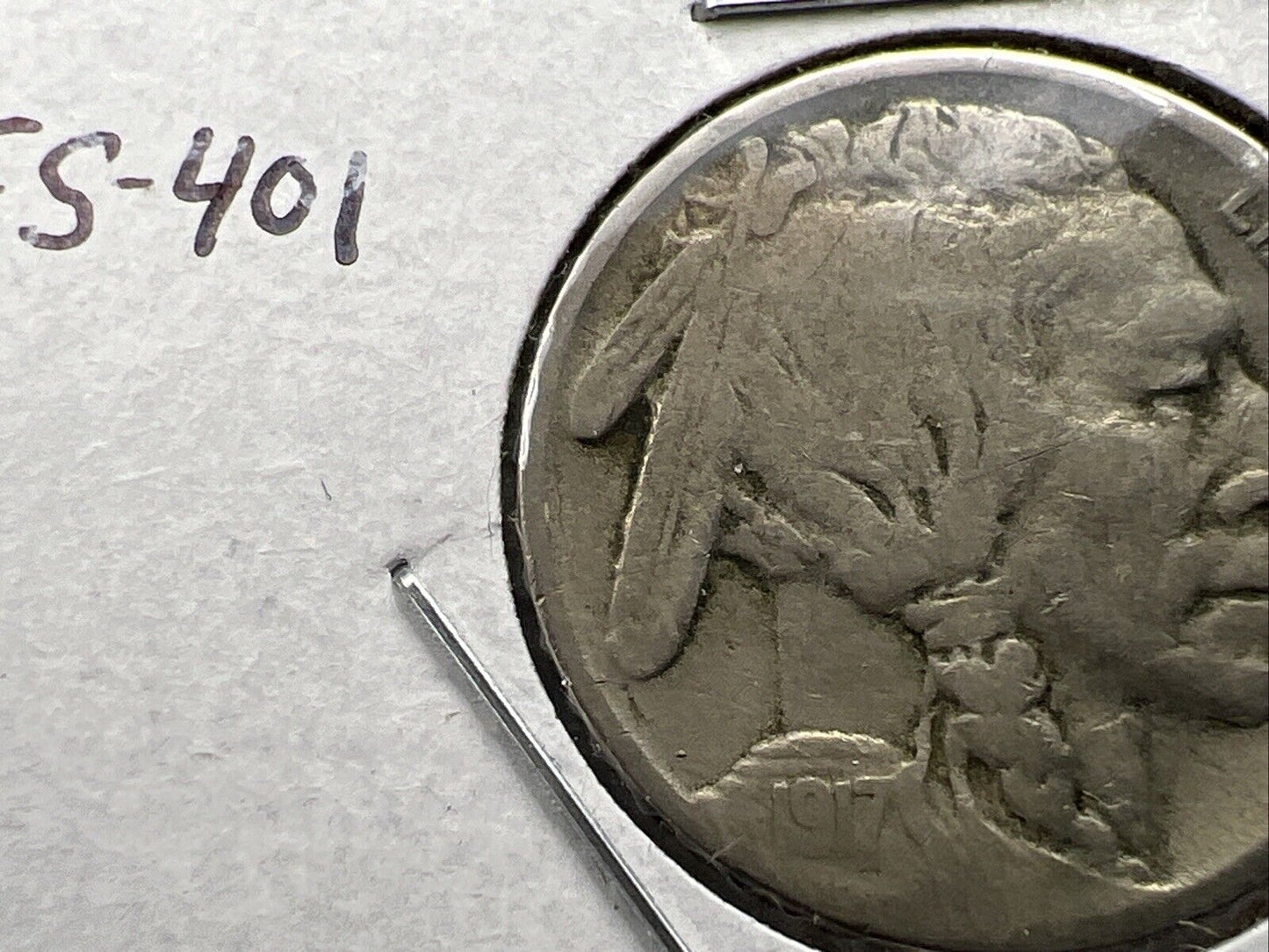 1917 S 5c Buffalo Nickel Coin FS-401 Two Feathers Variety CH VG / Fine Circ