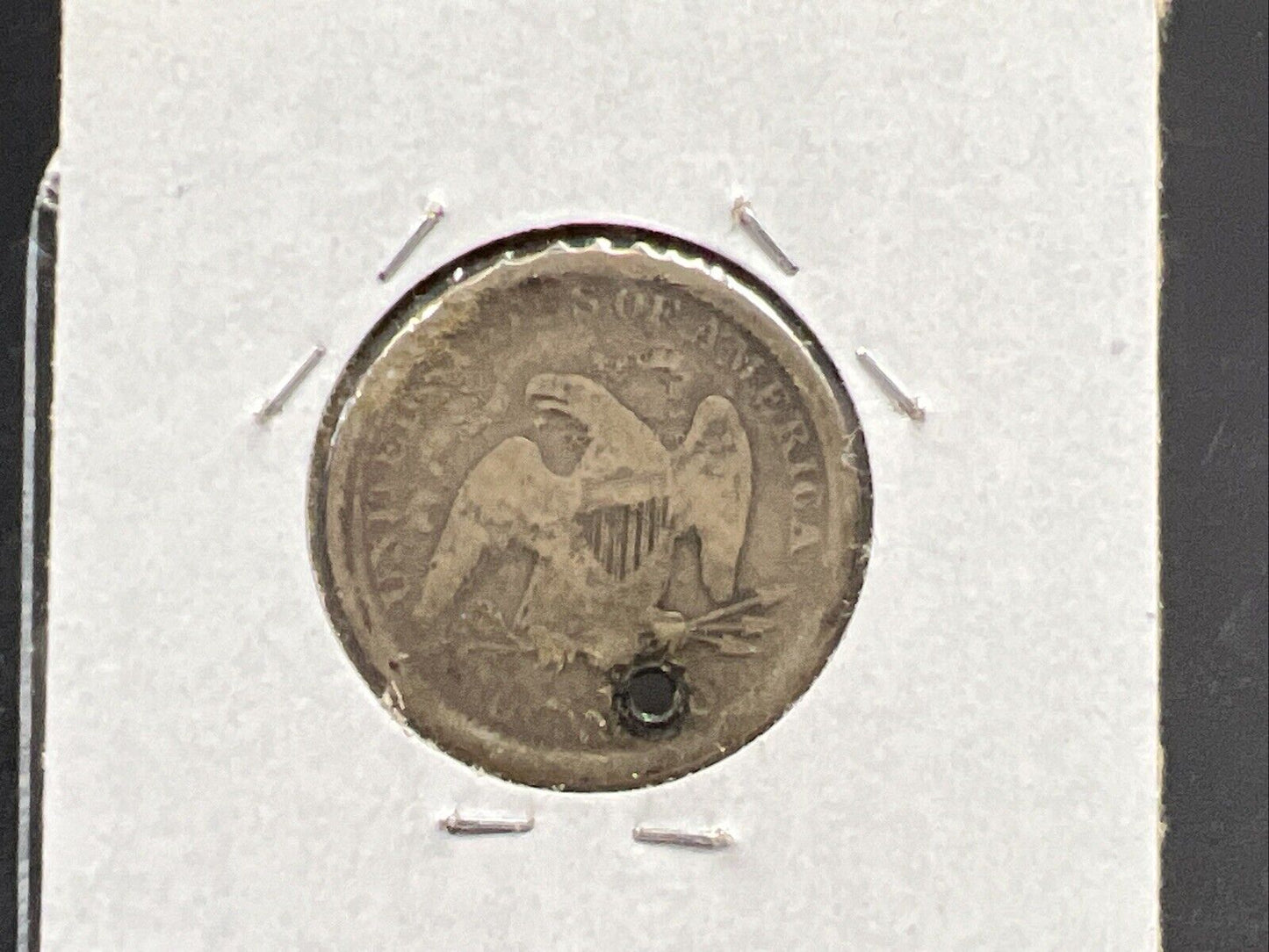 1869 P 25c Liberty Seated Quarter Coin VG Details HOLED - Key Date