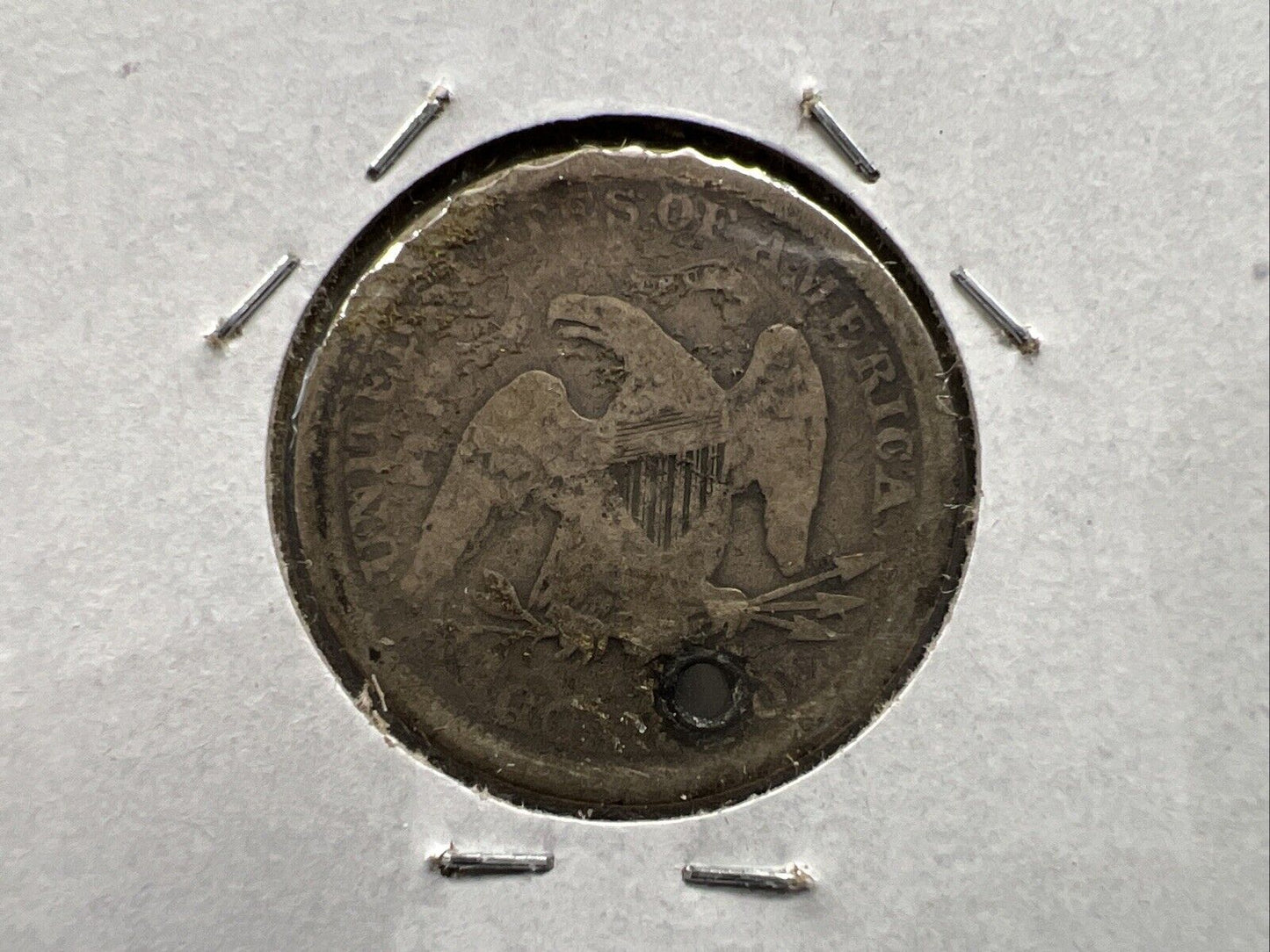 1869 P 25c Liberty Seated Quarter Coin VG Details HOLED - Key Date