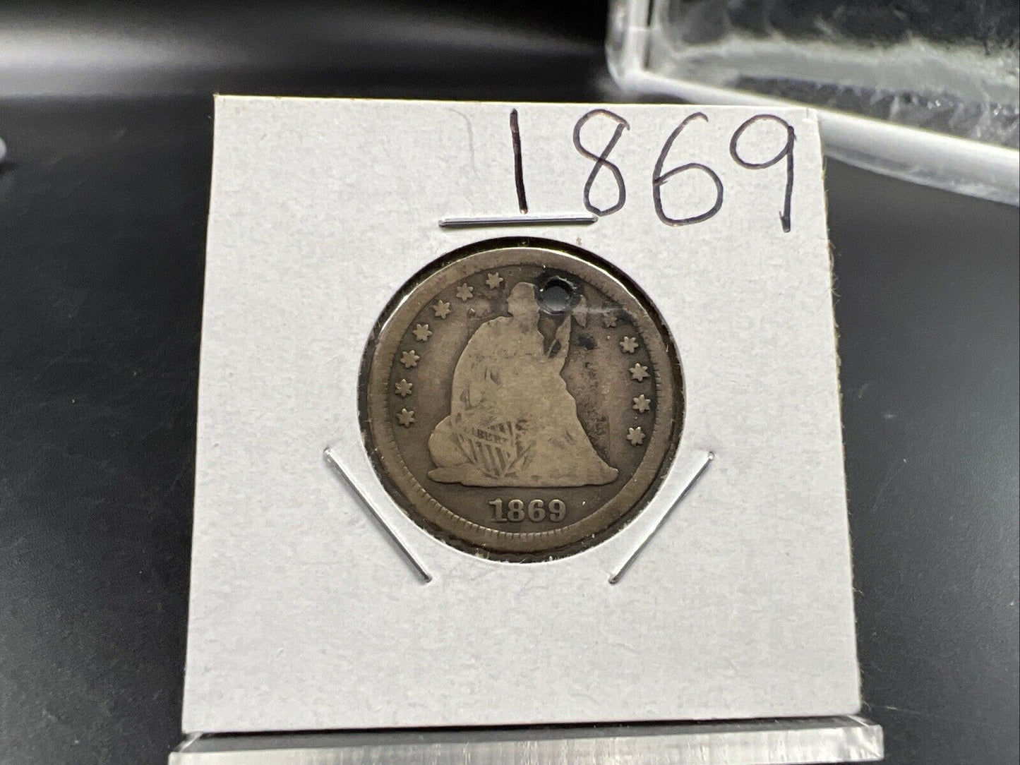 1869 P 25c Liberty Seated Quarter Coin VG Details HOLED - Key Date