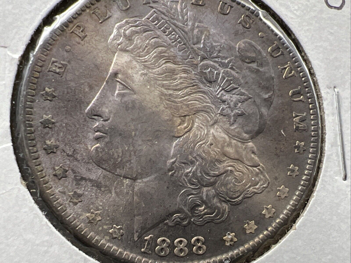 1888 P $1 Morgan Silver Dollar Coin Choice BU UNC Nice Blue Toning Obverse