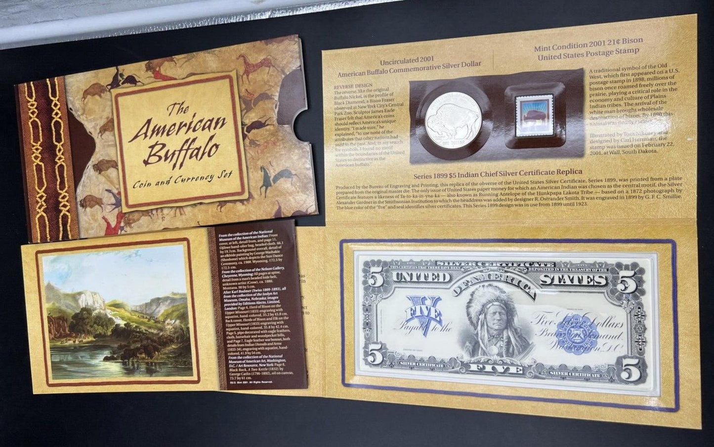 2001 American Buffalo Commemorative Coin And Currency Set Used OGP