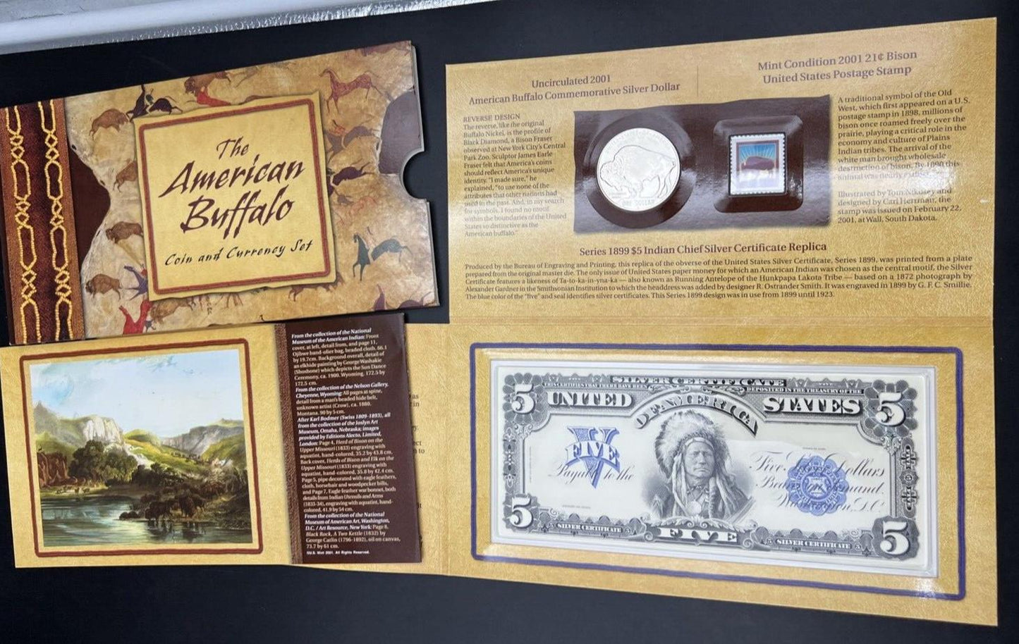 2001 American Buffalo Commemorative Coin And Currency Set Used OGP