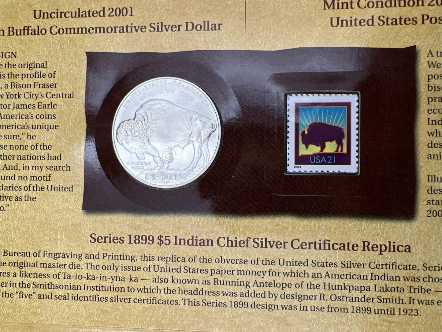2001 American Buffalo Commemorative Coin And Currency Set Used OGP