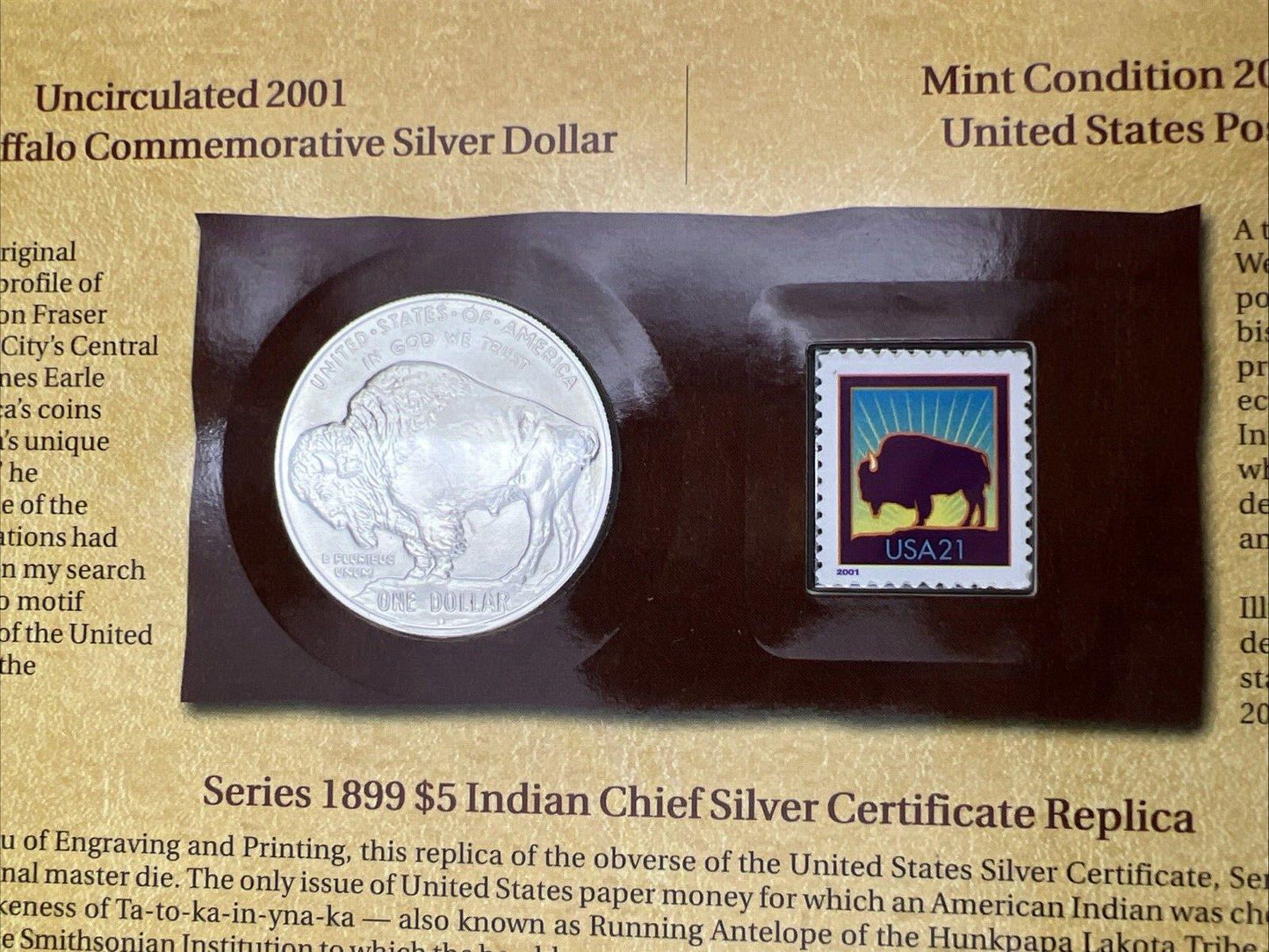 2001 American Buffalo Commemorative Coin And Currency Set Used OGP