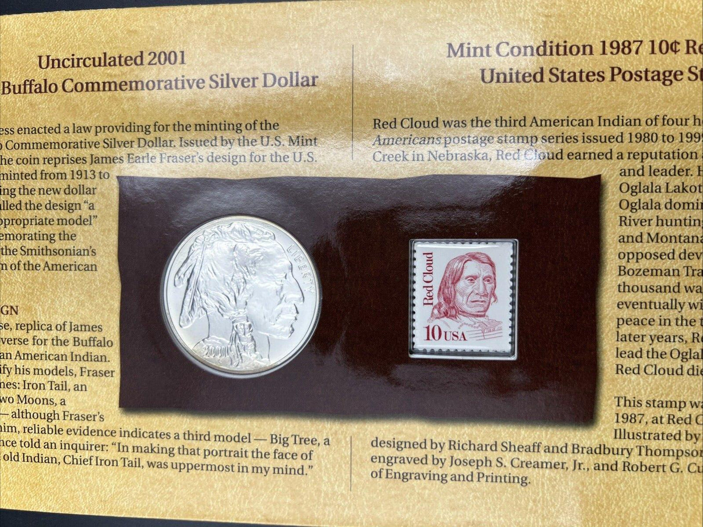 2001 American Buffalo Commemorative Coin And Currency Set Used OGP