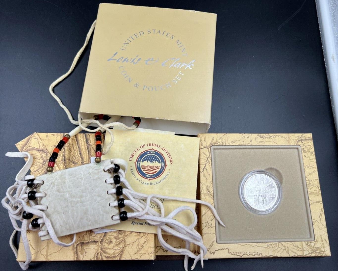 2004 Lewis & Clark Coin Handmade Pouch Set Proof Silver Dollar Set OGP