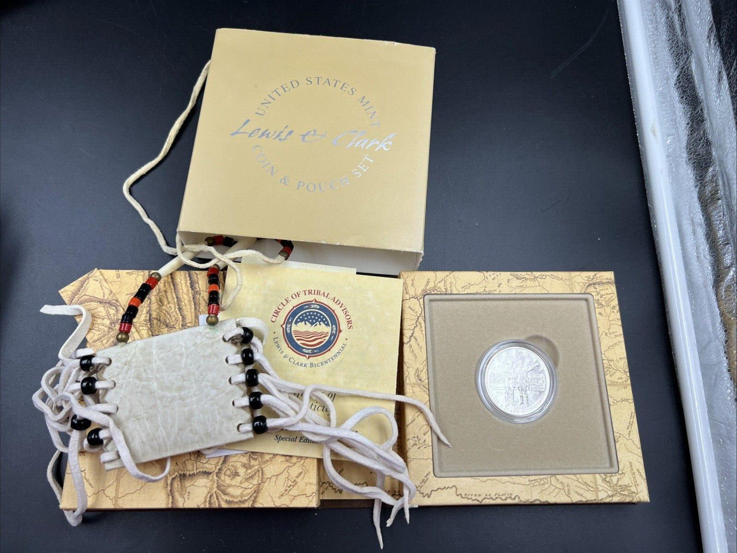 2004 Lewis & Clark Coin Handmade Pouch Set Proof Silver Dollar Set OGP