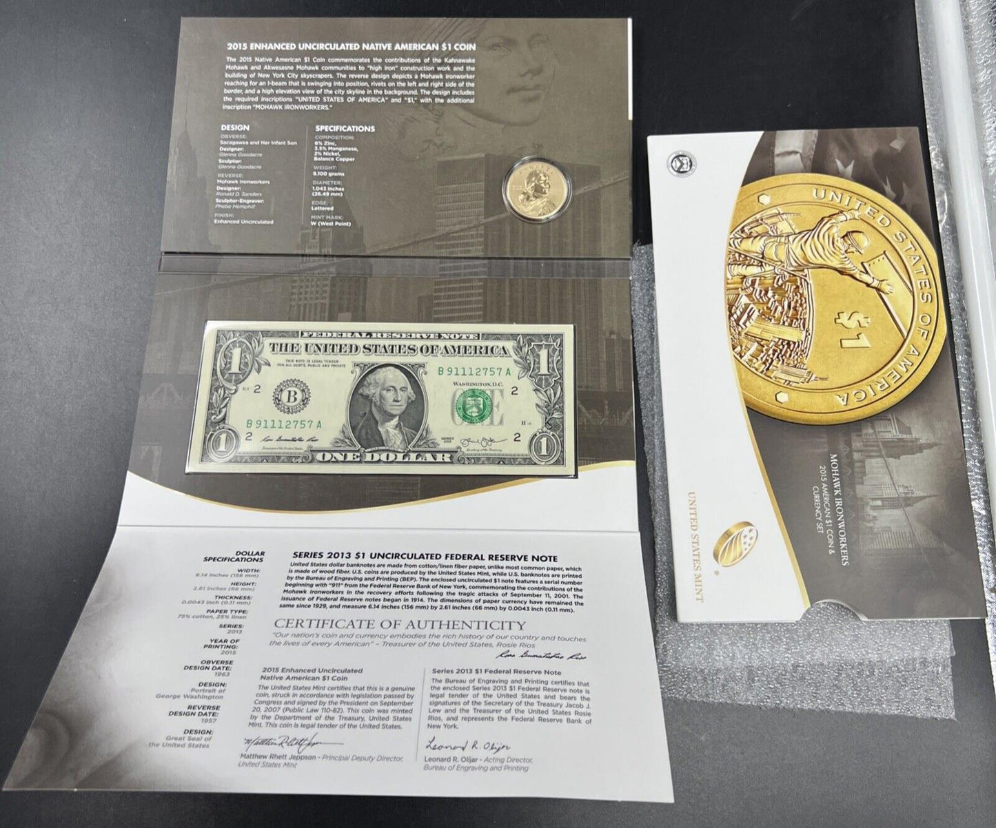 2015 $1 Coin Currency Set Mohawk Ironworkers Sacagawea Native Dollar Reverse PRF