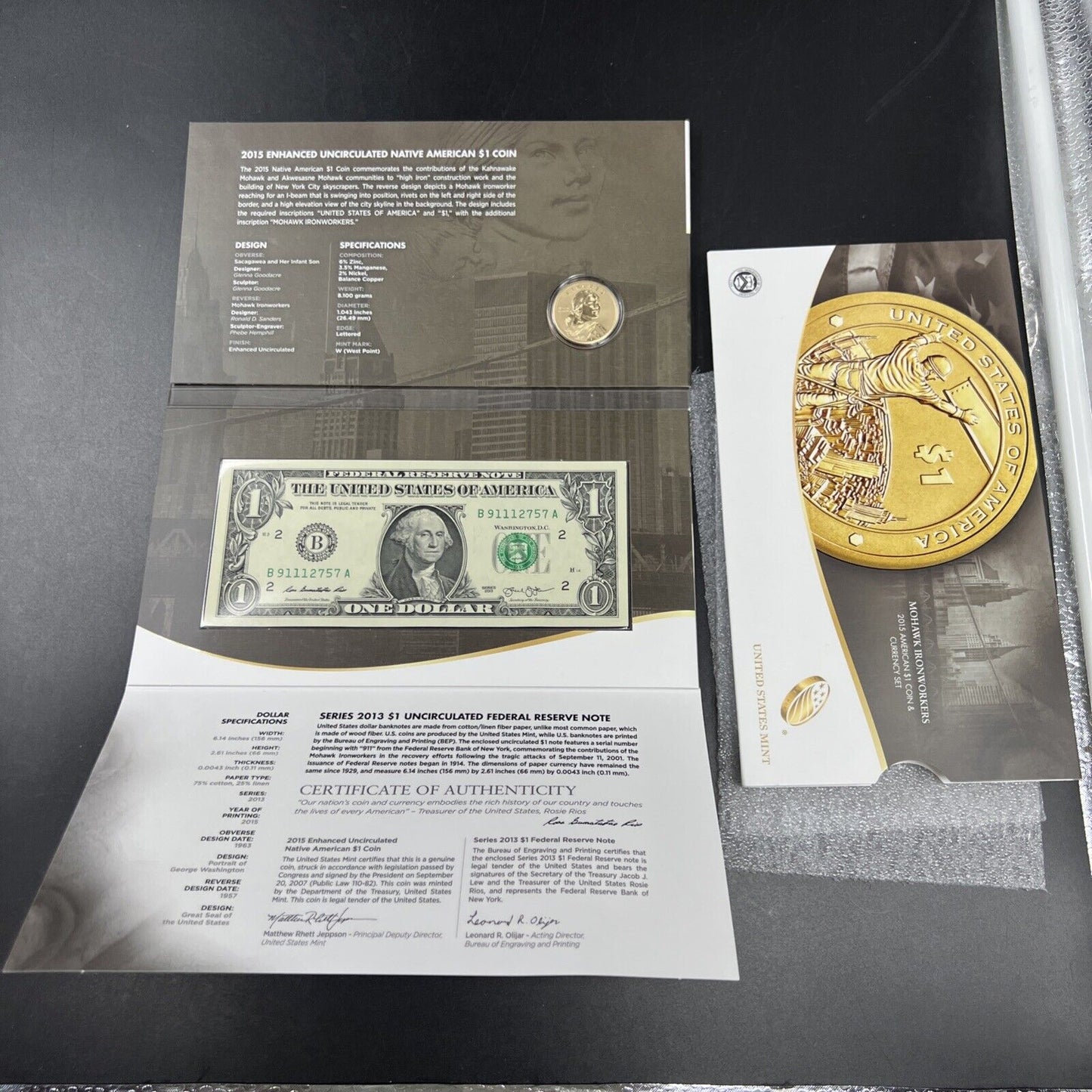 2015 $1 Coin Currency Set Mohawk Ironworkers Sacagawea Native Dollar Reverse PRF