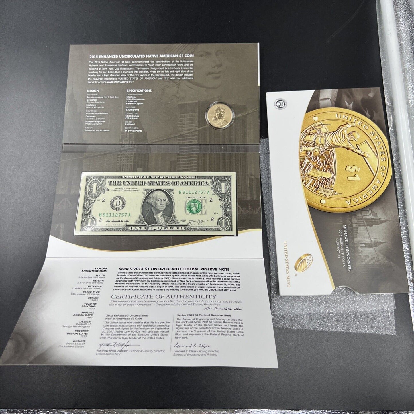 2015 $1 Coin Currency Set Mohawk Ironworkers Sacagawea Native Dollar Reverse PRF