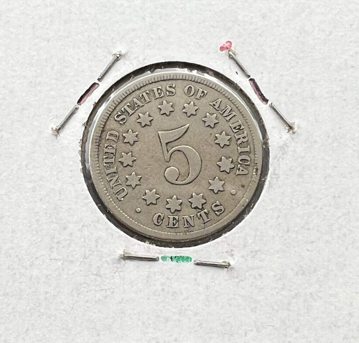 1867 5c No Rays Shield Nickel Coin Choice Fine Circ