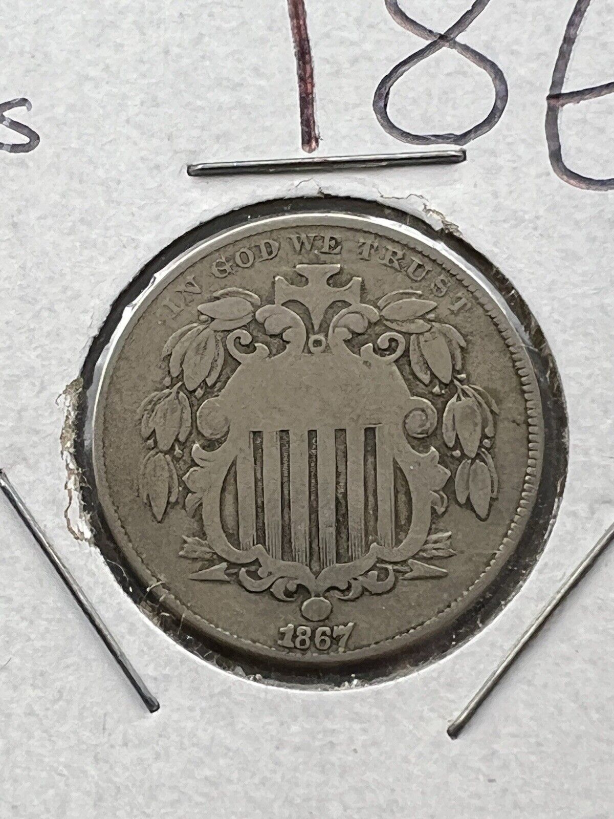 1867 5c No Rays Shield Nickel Coin Choice Fine Circ