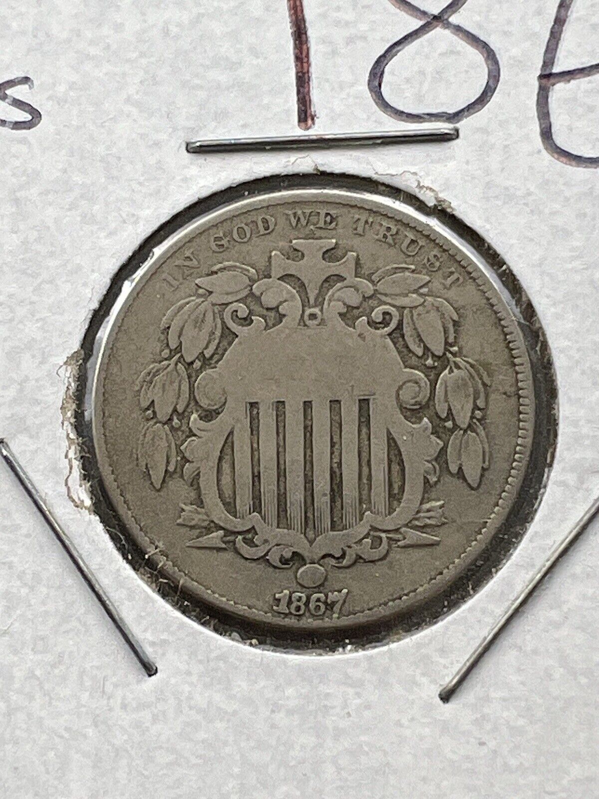 1867 5c No Rays Shield Nickel Coin Choice Fine Circ