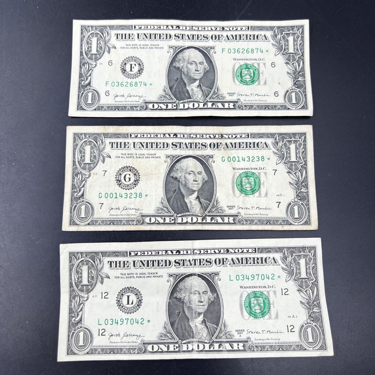 Lot of 3 2017 * Star FRN Federal Reserve Notes Circulated Conditions #042