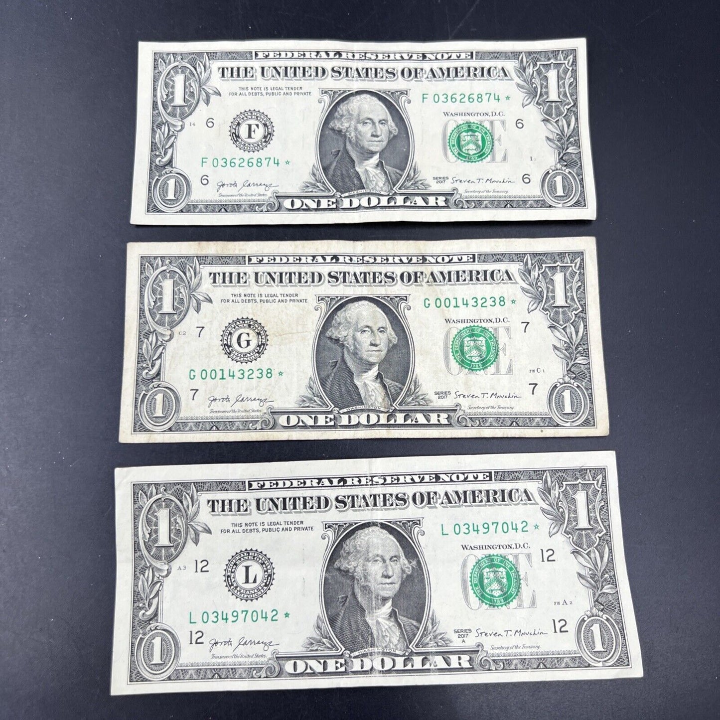 Lot of 3 2017 * Star FRN Federal Reserve Notes Circulated Conditions #042