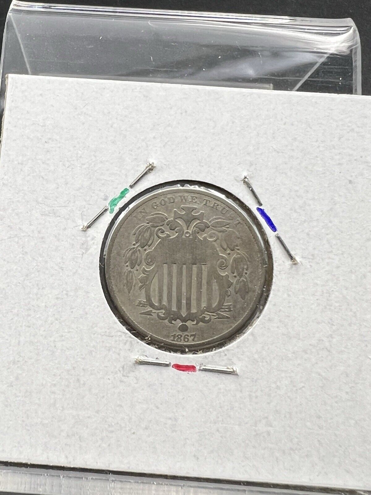 1867 5c No Rays Shield Nickel Coin VG Very Good Circulated