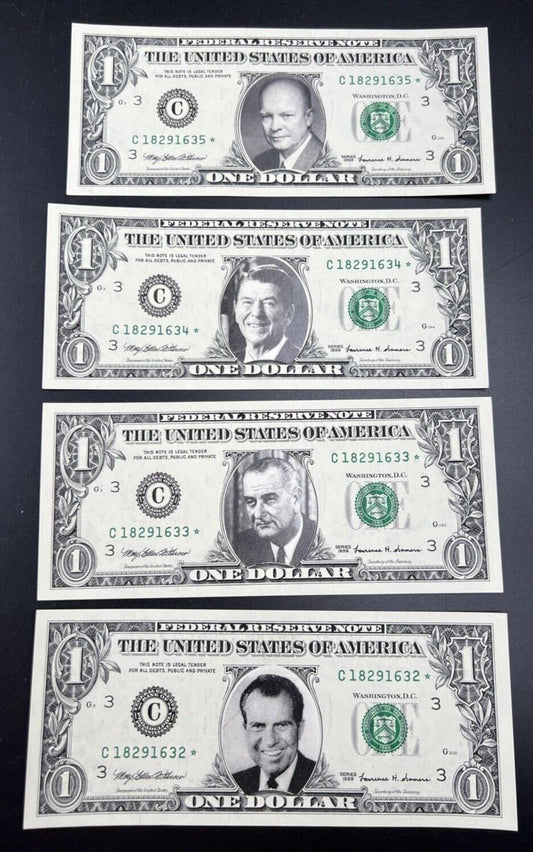 4 Consecutive * Star 1999 FRN $1 One Dollar Federal Reserve Note UNC Details #32