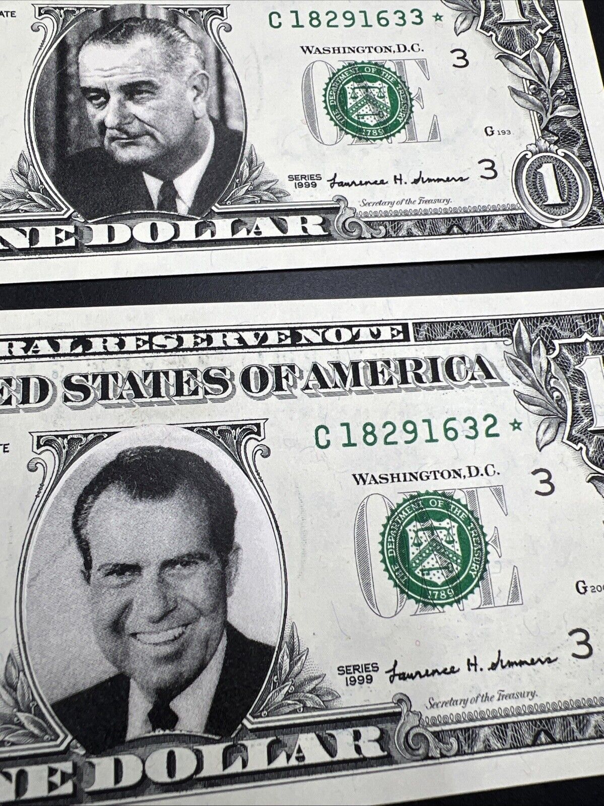 4 Consecutive * Star 1999 FRN $1 One Dollar Federal Reserve Note UNC Details #32