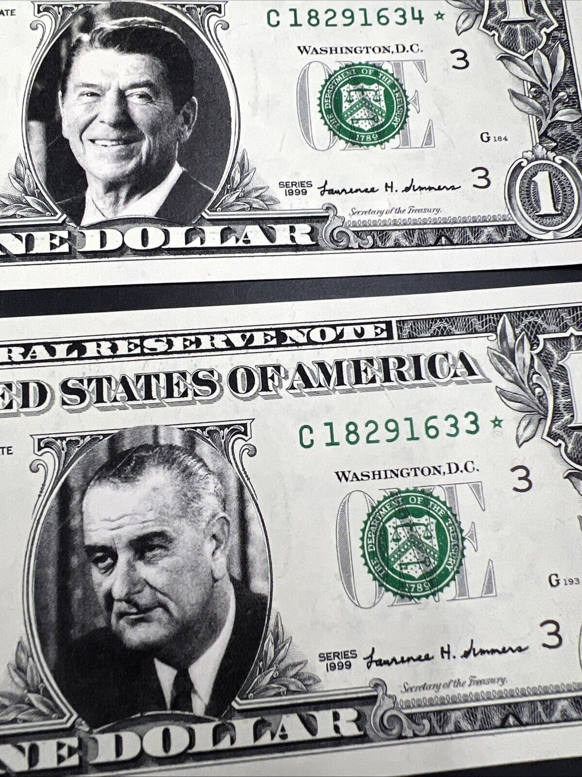 4 Consecutive * Star 1999 FRN $1 One Dollar Federal Reserve Note UNC Details #32