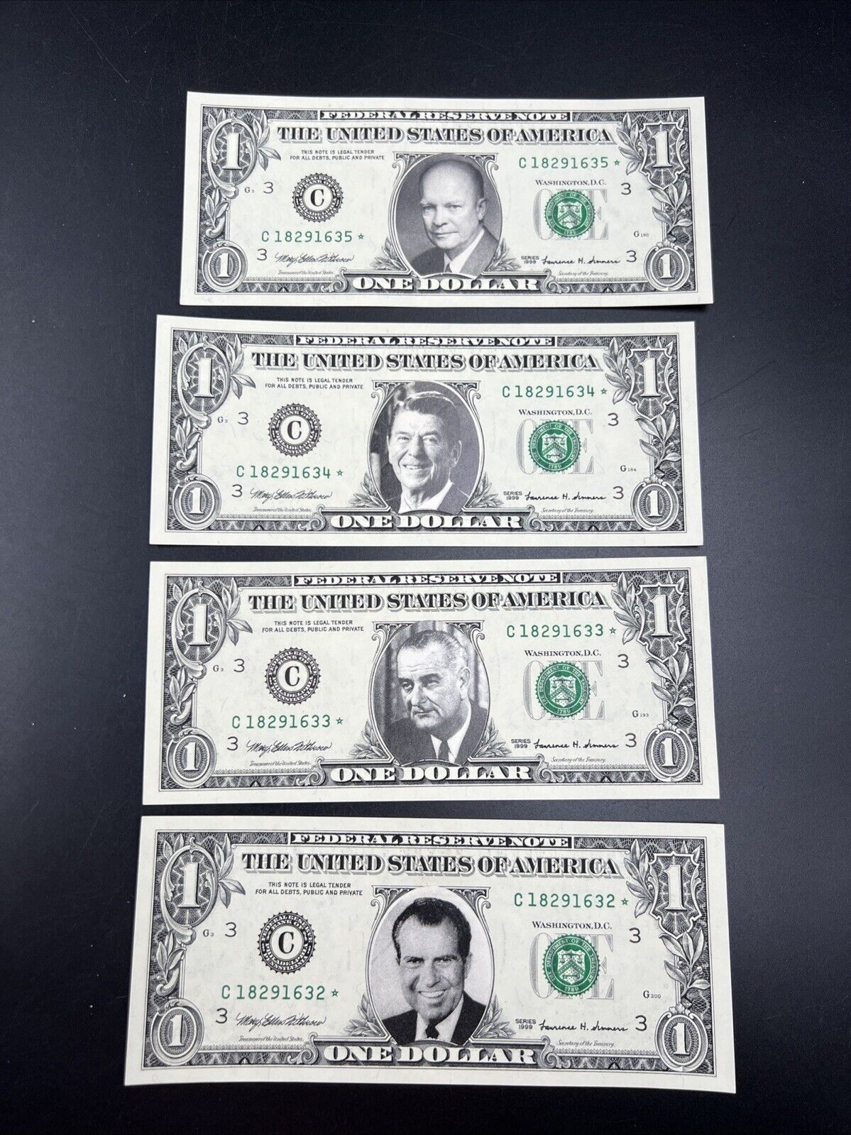 4 Consecutive * Star 1999 FRN $1 One Dollar Federal Reserve Note UNC Details #32