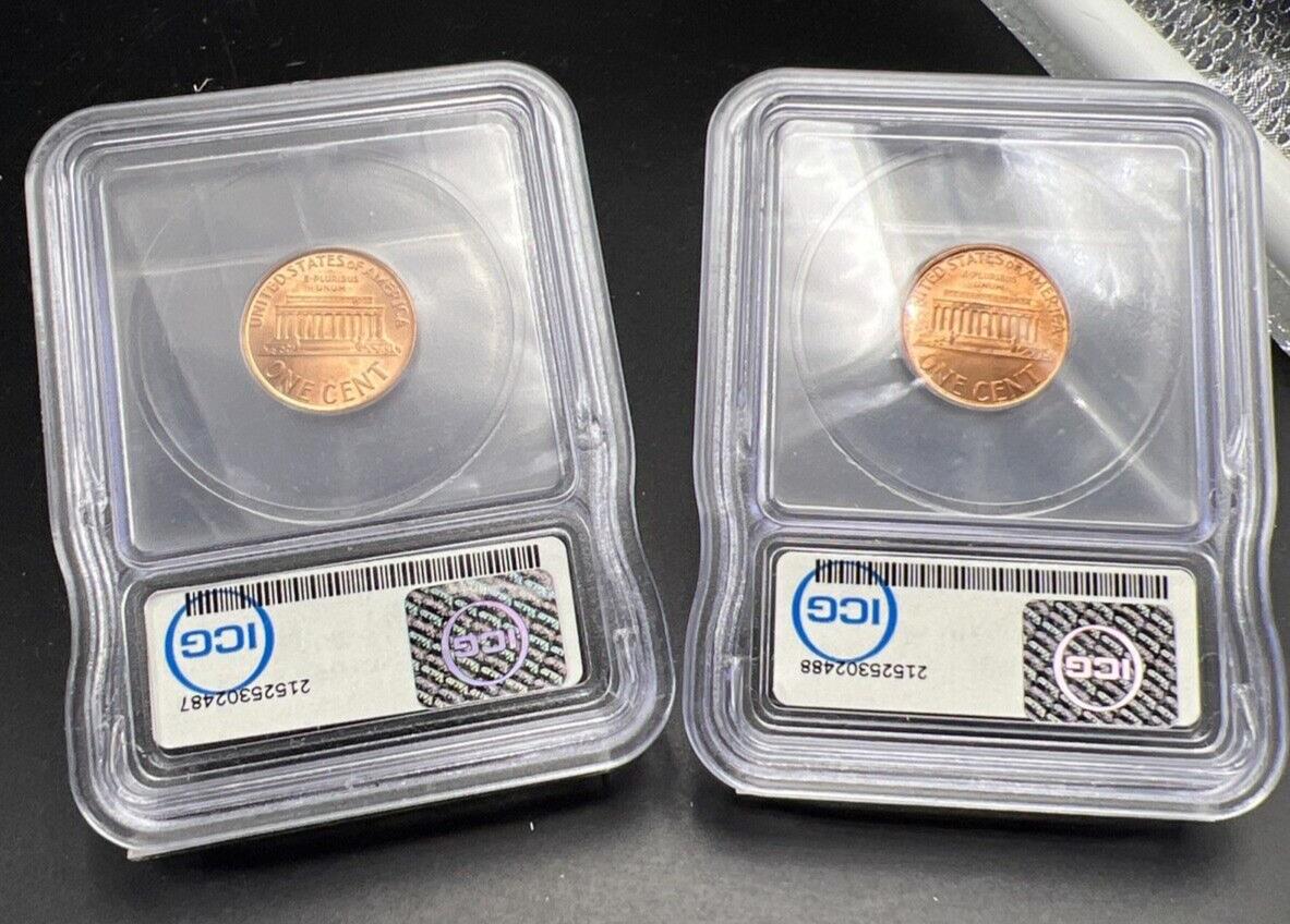 2 Consecutive Serial # 2000 Lincoln Memorial Cent 1c Broadstrike Error ICG BU