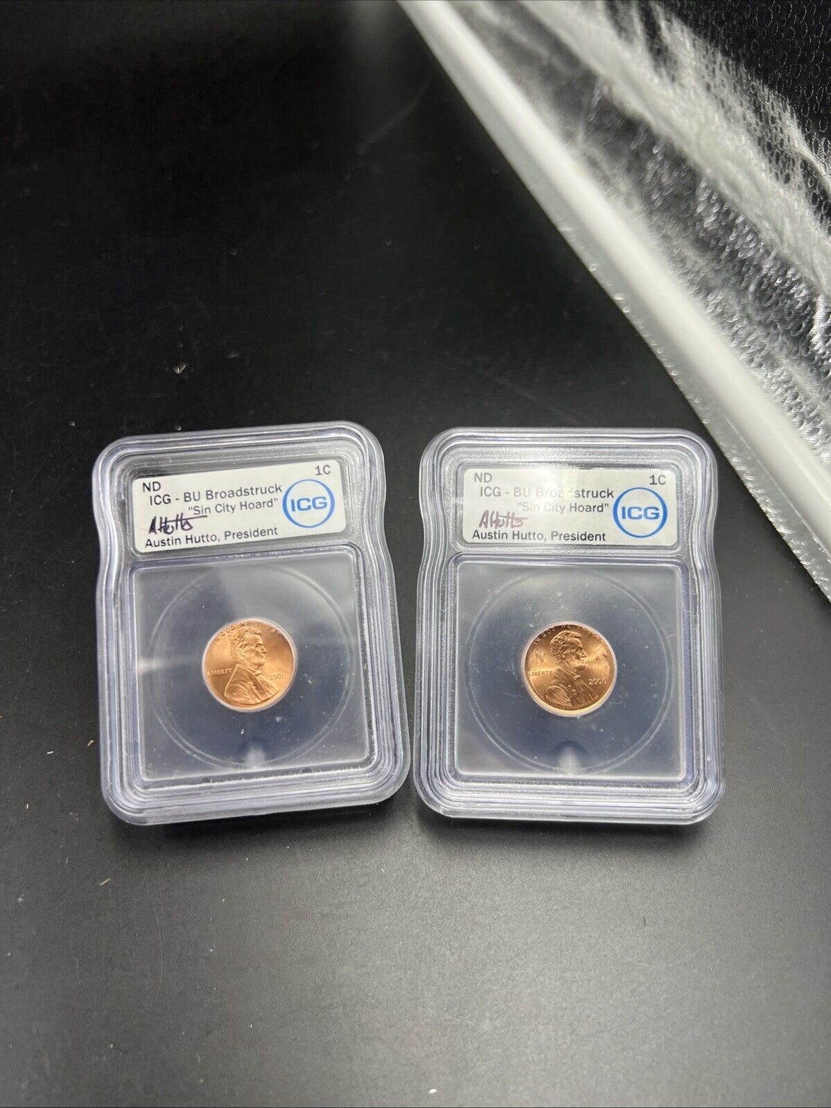 2 Consecutive Serial # 2000 Lincoln Memorial Cent 1c Broadstrike Error ICG BU