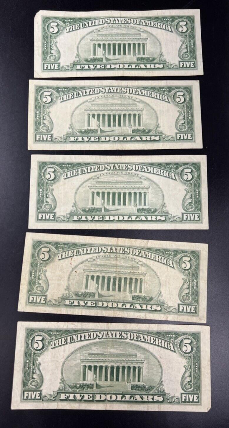 Lot of 5 1963 $5 Five Dollar Legal Tender Note Bills VG / Fine Circ #177