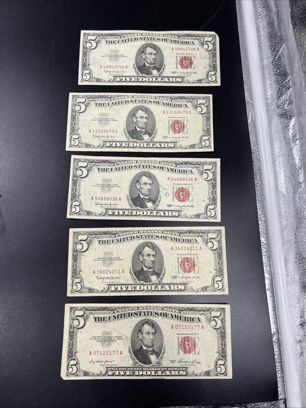 Lot of 5 1963 $5 Five Dollar Legal Tender Note Bills VG / Fine Circ #177