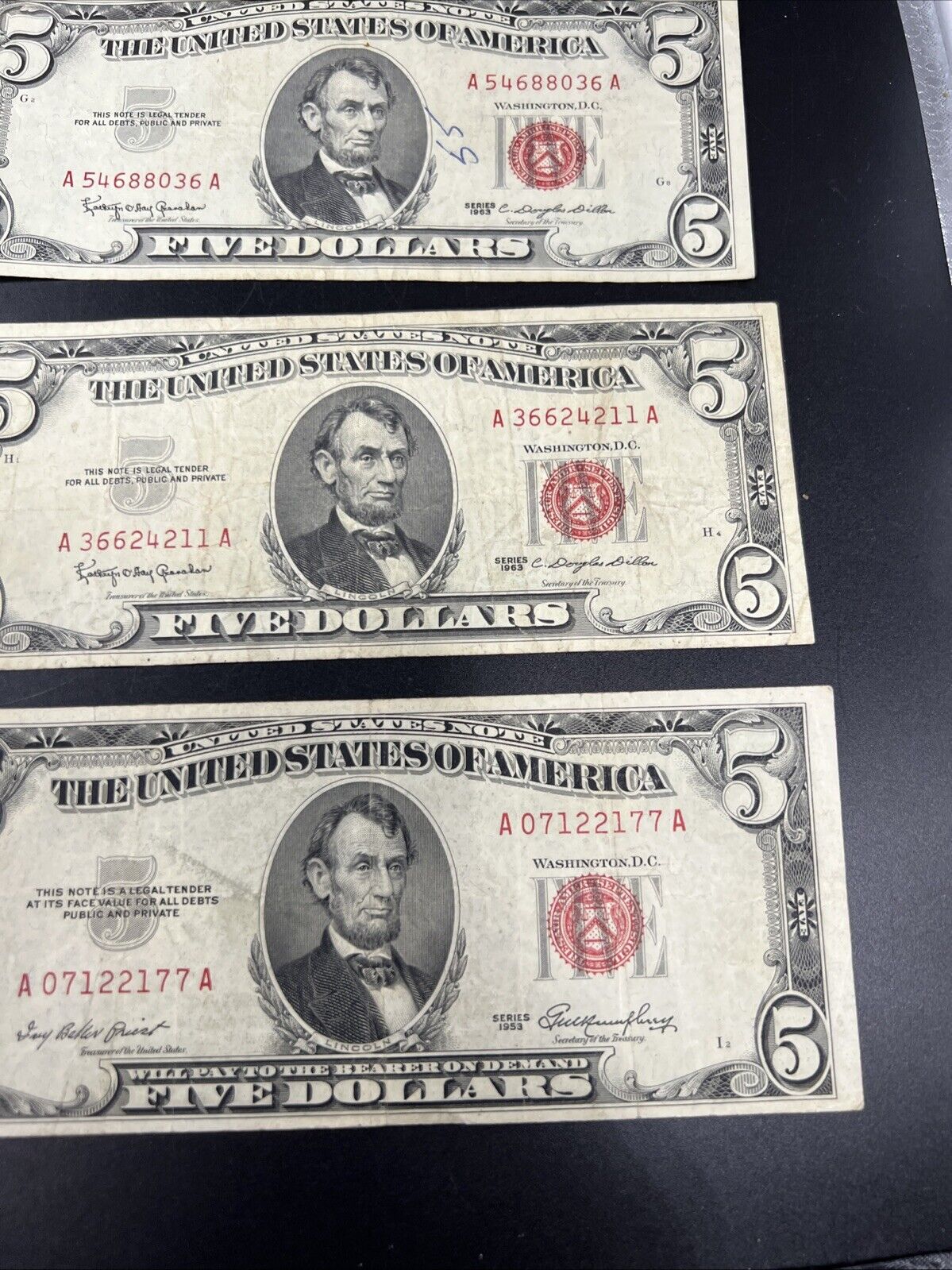 Lot of 5 1963 $5 Five Dollar Legal Tender Note Bills VG / Fine Circ #177