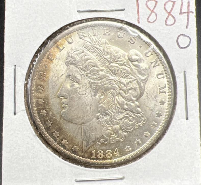 1884 O $1 Morgan silver Dollar Coin Choice AU About UNC Neat Toning Toner